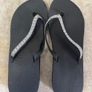 Black with rhinestone flip flops